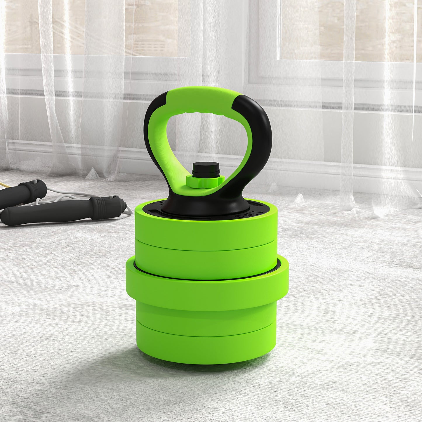 30kg Four-In-One Adjustable Weight Green Dumbbells Set, Barbell, Kettlebell, Push Up Stand - SPORTNOW-8