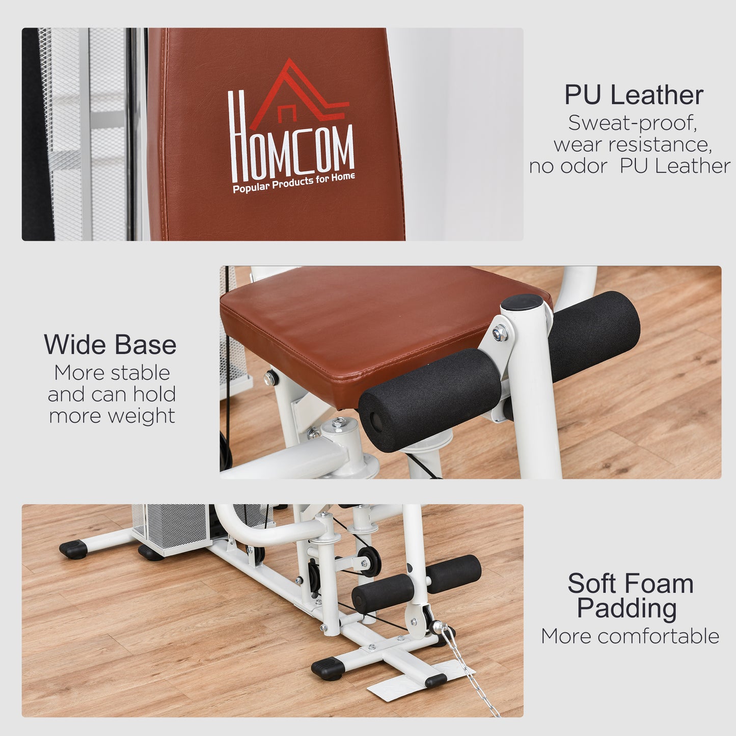 HOMCOM Multifunction Home Gym Weight Training Workout Station Fitness Strength Machine in White-5