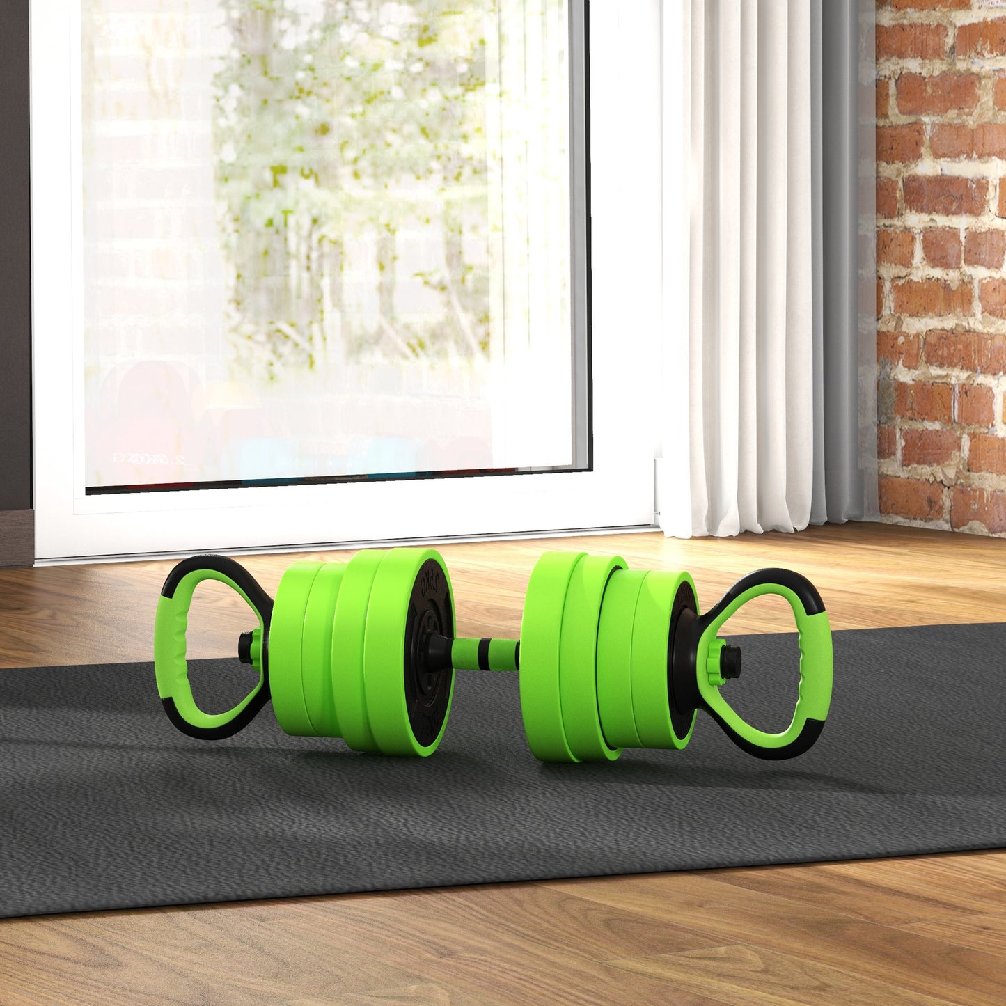 30kg Four-In-One Adjustable Weight Green Dumbbells Set, Barbell, Kettlebell, Push Up Stand - SPORTNOW-6