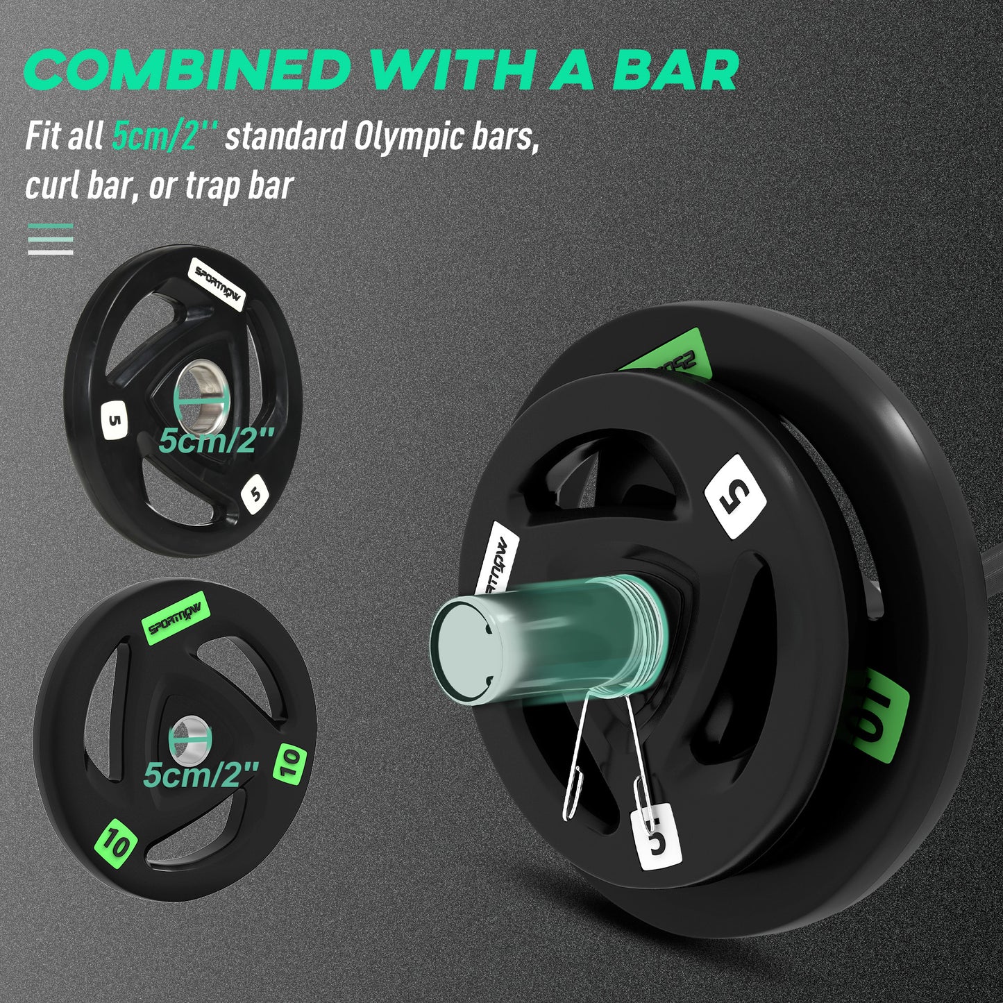 SPORTNOW Olympic EZ Curl Bar with 30kg Weight Plates, Barbell Bar for 5cm Weight Plates with Spring Clips, Home Gym Weight Lifting Bar, 120cm, 38kg-2