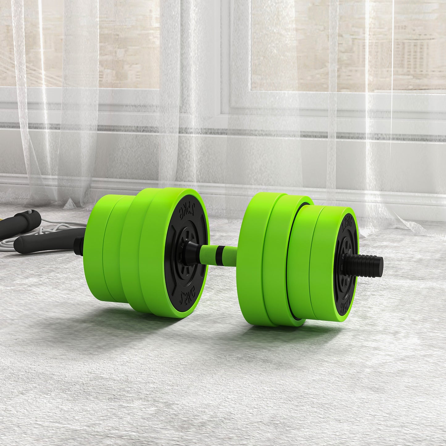 30kg Four-In-One Adjustable Weight Green Dumbbells Set, Barbell, Kettlebell, Push Up Stand - SPORTNOW-7