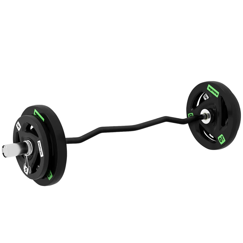 SPORTNOW Olympic EZ Curl Bar with 30kg Weight Plates, Barbell Bar for 5cm Weight Plates with Spring Clips, Home Gym Weight Lifting Bar, 120cm, 38kg-0