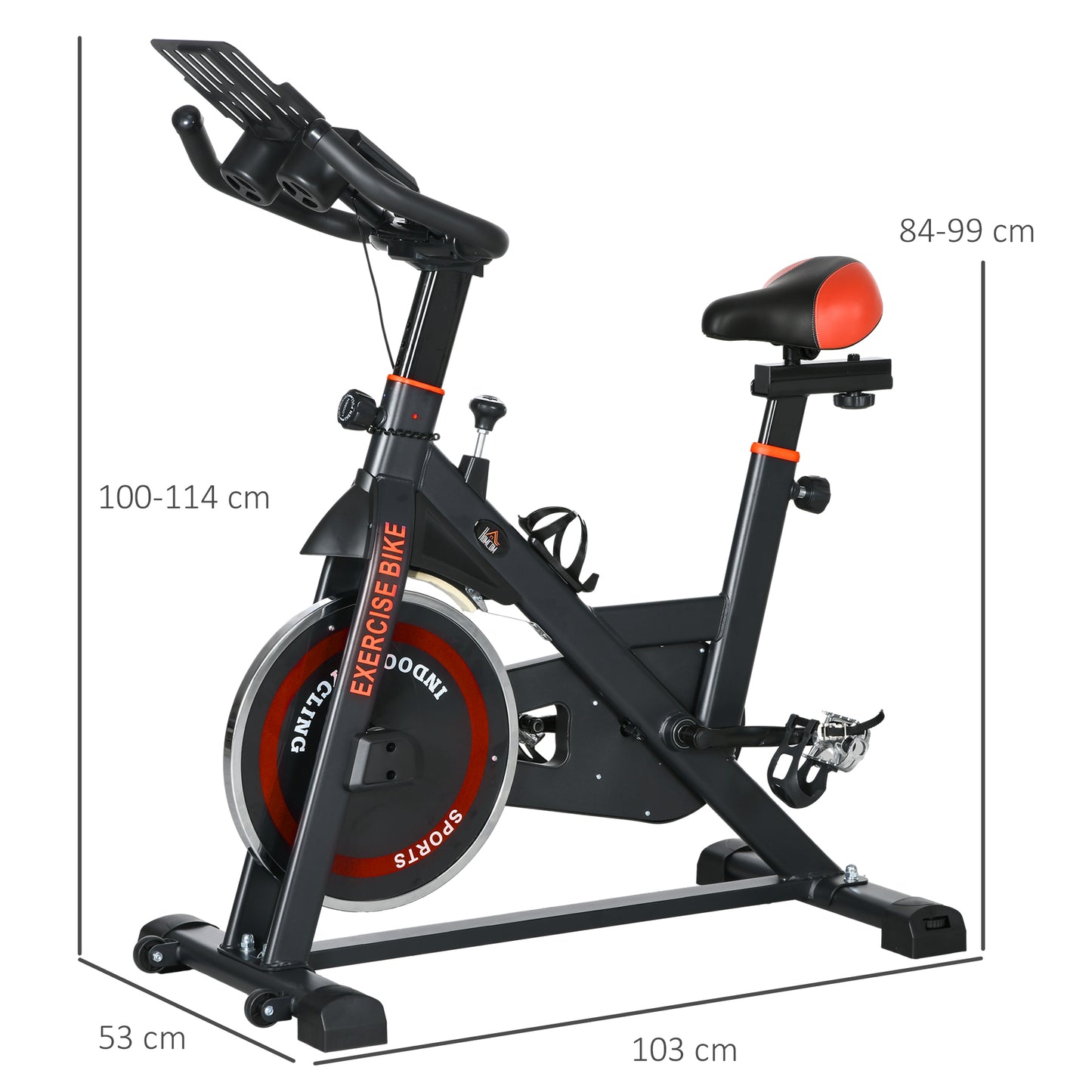 HOMCOM Black Exercise Bike, 8kg Flywheel Stationary Bike Indoor Cycling Machine with Adjustable Resistance Seat Handlebar-1