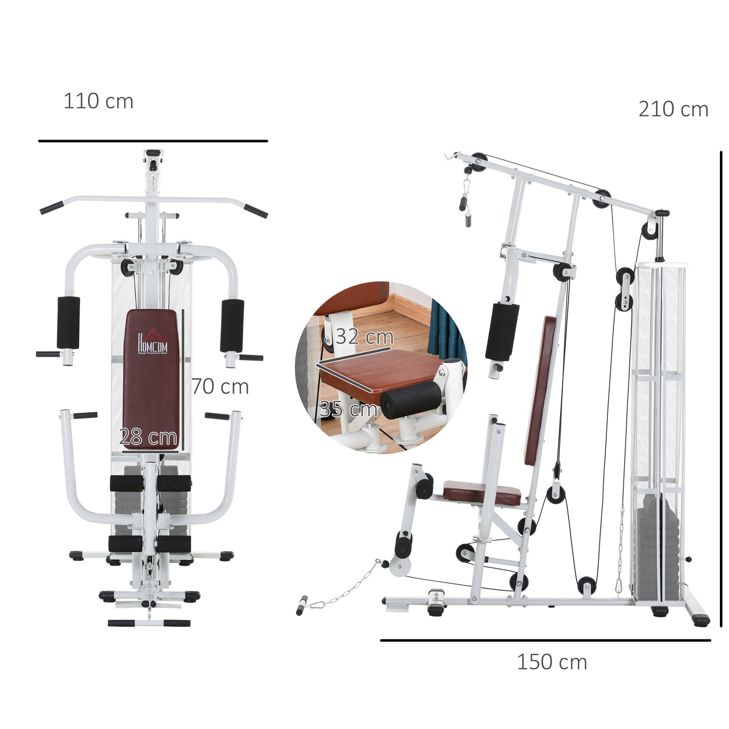 HOMCOM Multifunction Home Gym Weight Training Workout Station Fitness Strength Machine in White-1