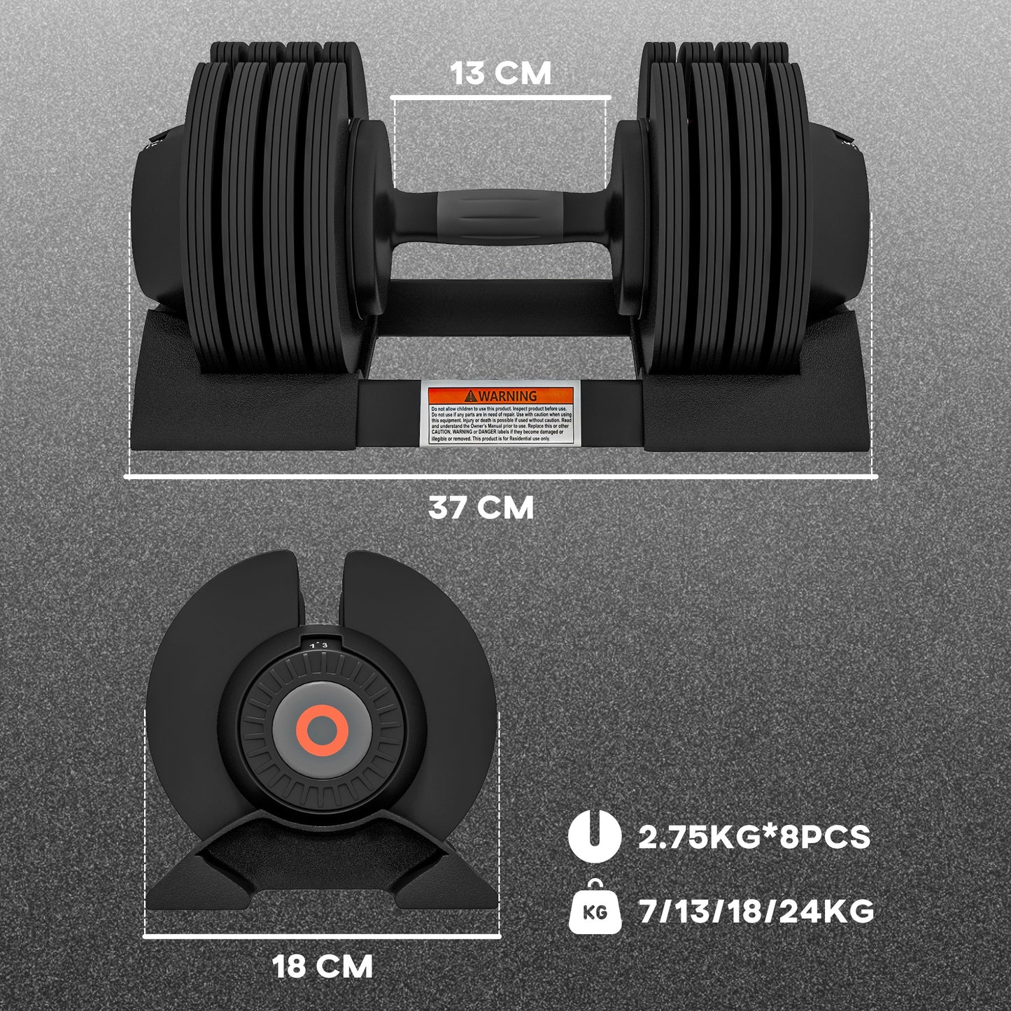 Adjustable Dumbbells Set, 4-in-1 Weights Set with Storage Tray and Non-Slip Handle, 7KG 13KG 18KG 24KG | SPORTNOW-1