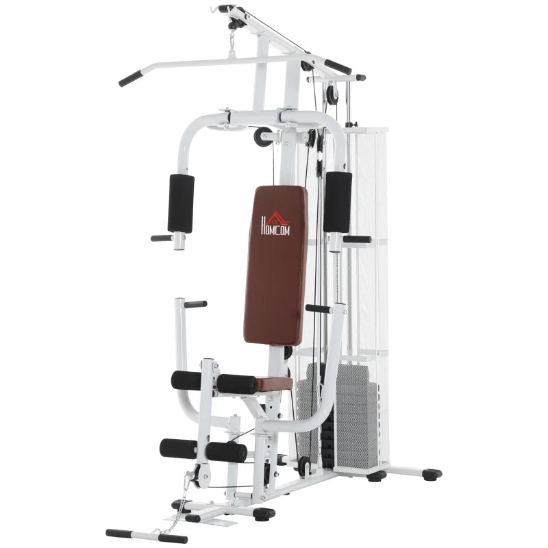 HOMCOM Multifunction Home Gym Weight Training Workout Station Fitness Strength Machine in White-0