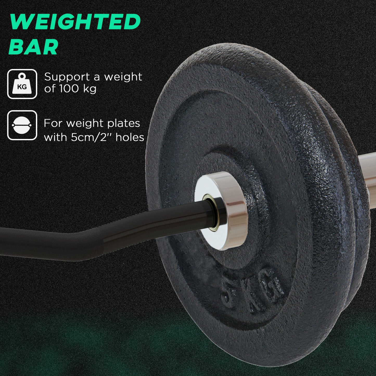 SPORTNOW Olympic EZ Curl Bar with 30kg Weight Plates, Barbell Bar for 5cm Weight Plates with Spring Clips, Home Gym Weight Lifting Bar, 120cm, 38kg-5