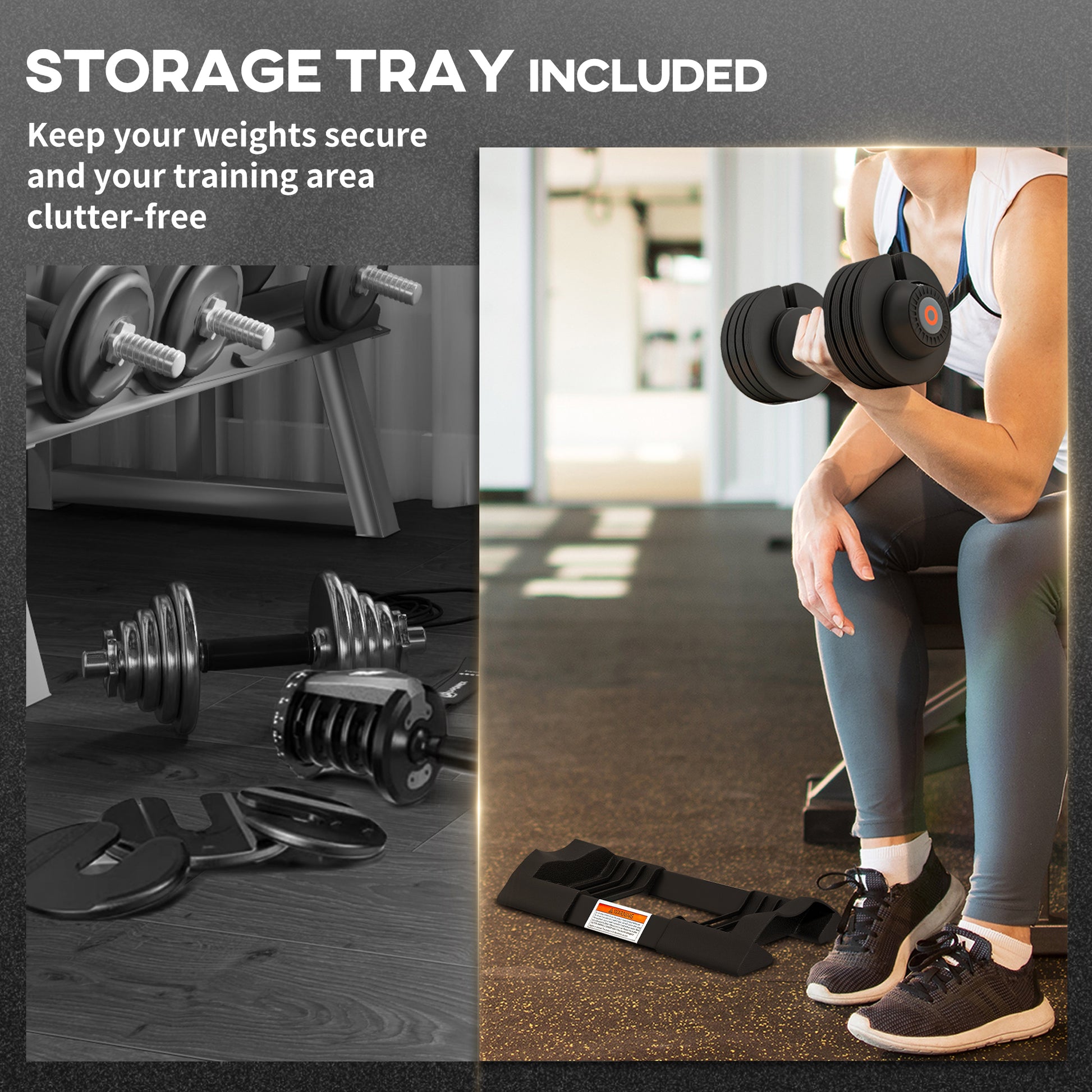 SPORTNOW 2 x 20KG Adjustable Dumbbells Set, 4-in-1 Weights Set with Storage Tray and Non-Slip Handle, Home Gym Fitness Equipment in Black-3