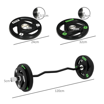 SPORTNOW Olympic EZ Curl Bar with 30kg Weight Plates, Barbell Bar for 5cm Weight Plates with Spring Clips, Home Gym Weight Lifting Bar, 120cm, 38kg-1