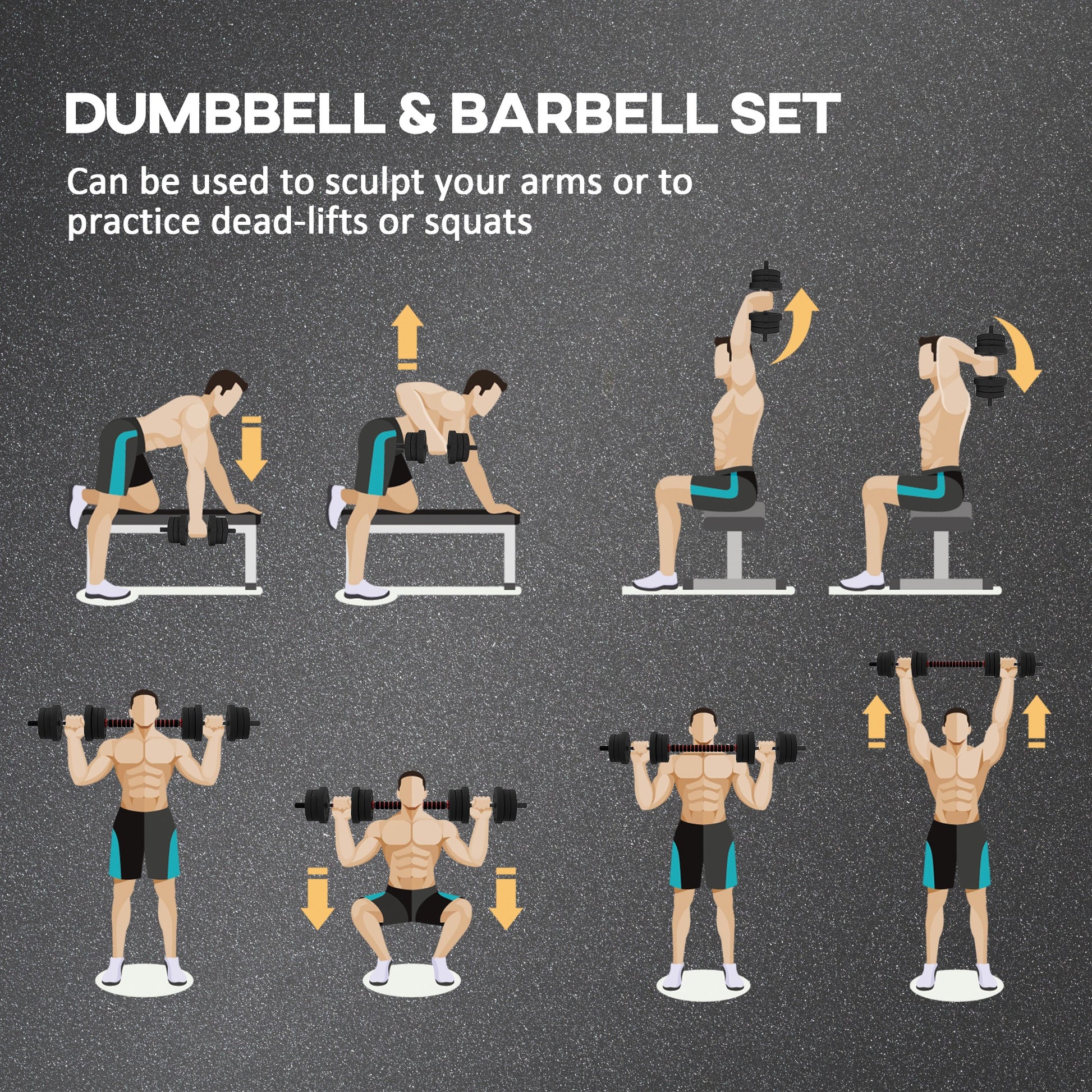 20kg 2 IN 1 Adjustable Dumbbells Weight Set, Dumbbell Hand Weight Barbell for Body Fitness, Lifting Training for Home, Office, Gym, Black by HOMCOM-2