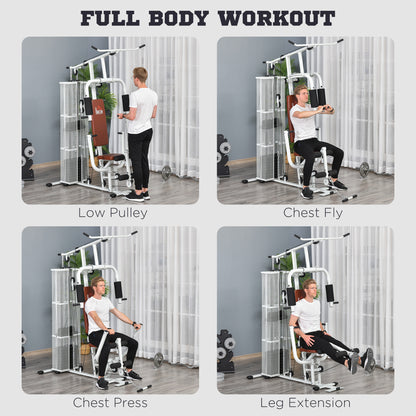 HOMCOM Multifunction Home Gym Weight Training Workout Station Fitness Strength Machine in White-2