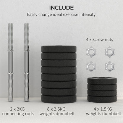 30KG Adjustable Dumbbells Set, Hand Weights Set for Home Gym Weight Lifting Training | HOMCOM-4