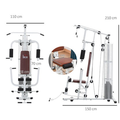 HOMCOM Multifunction Home Gym Weight Training Workout Station Fitness Strength Machine in White-1