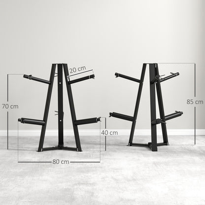 Weight Tree Rack: for 5cm Weight Plates and Barbell Bar with 6 Fasten Clamps, 300kg Capacity by SPORTNOW-1