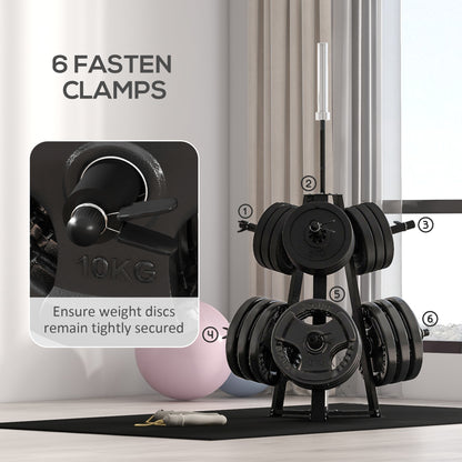 Weight Tree Rack: for 5cm Weight Plates and Barbell Bar with 6 Fasten Clamps, 300kg Capacity by SPORTNOW-3