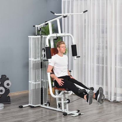 HOMCOM Multifunction Home Gym Weight Training Workout Station Fitness Strength Machine in White-8