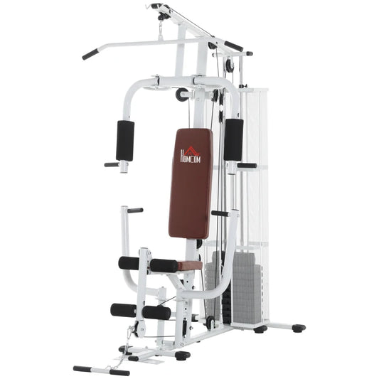 HOMCOM Multifunction Home Gym Weight Training Workout Station Fitness Strength Machine in White-0