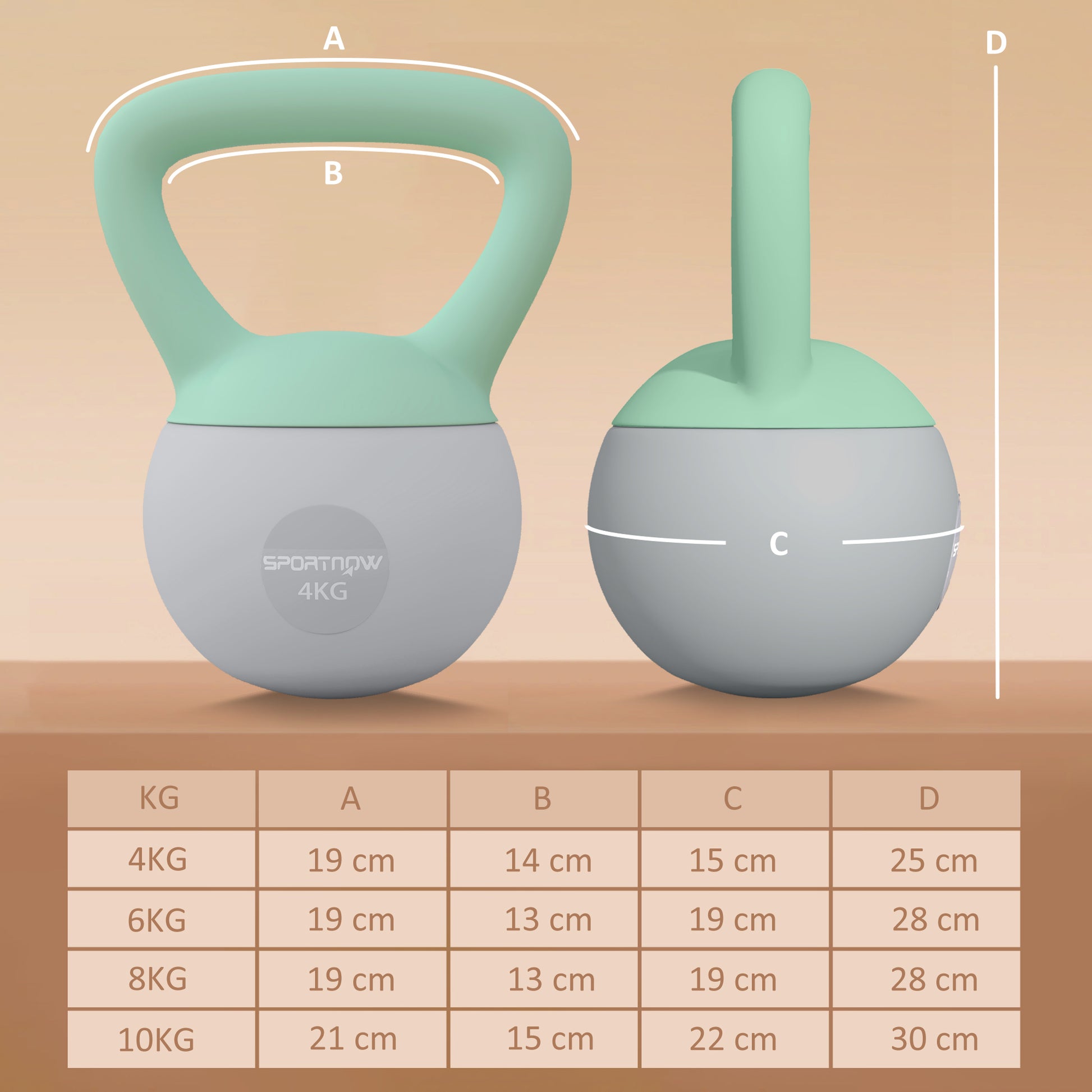 SPORTNOW 4kg/6kg/8kg/10kg Soft Kettlebells with Non-Slip Handle in Grey and Green-1