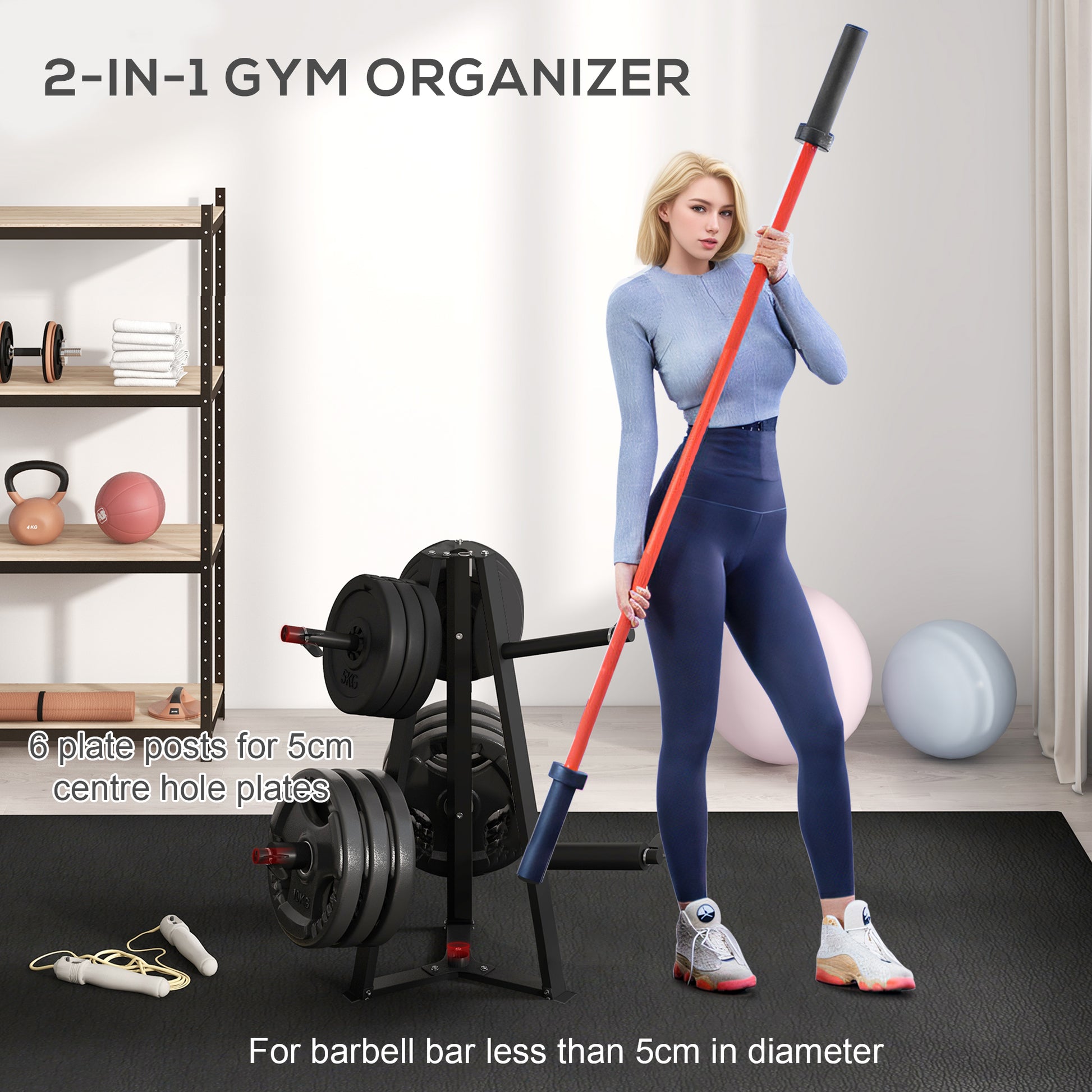 Weight Tree Rack: for 5cm Weight Plates and Barbell Bar with 6 Fasten Clamps, 300kg Capacity by SPORTNOW-2