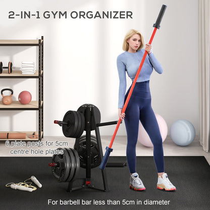 Weight Tree Rack: for 5cm Weight Plates and Barbell Bar with 6 Fasten Clamps, 300kg Capacity by SPORTNOW-2