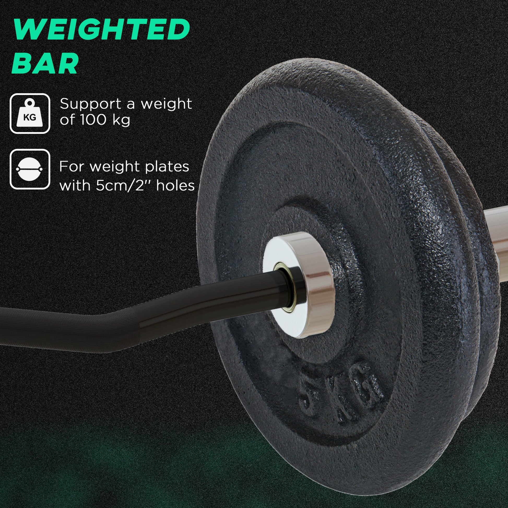 SPORTNOW Olympic EZ Curl Bar with 30kg Weight Plates, Barbell Bar for 5cm Weight Plates with Spring Clips, Home Gym Weight Lifting Bar, 120cm, 38kg-5